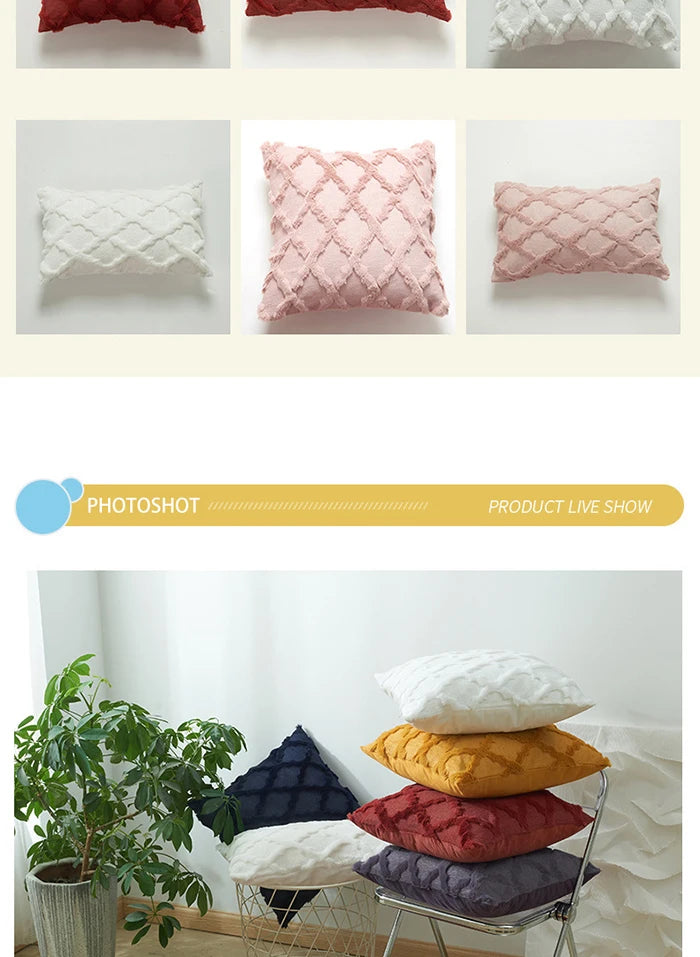 Soft Plush Short Cushion Cover Decorative Pillows Plain Pillowcases 45x45 cm Boho Pillow Cover for Sofa Bedroom Chair Home Decor