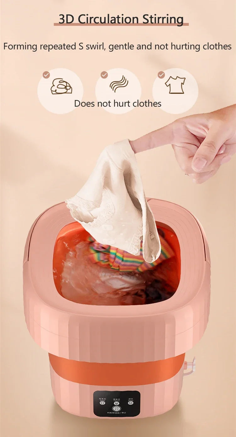 6L Folding Clothes Washing Machine Electric Barrel Laundry Washer Sock Baby Clothes Cleaner For Underwear With Dryer Bucket