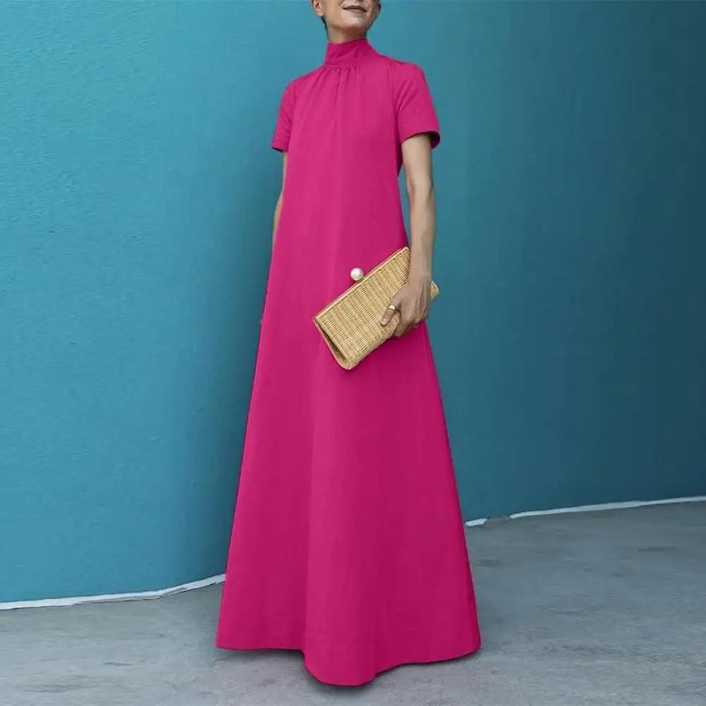 Women Dress Retro Chinese Style Maxi Dress For Women Elegant A-line Evening Dress With Stand Collar Short Sleeves For Life