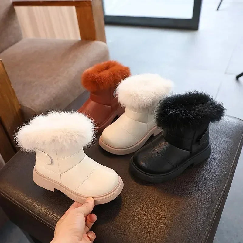 Children Warm Boots Boys Girls Winter Snow Boots with Fur Kids Snow Boots Children Soft Bottom Shoes