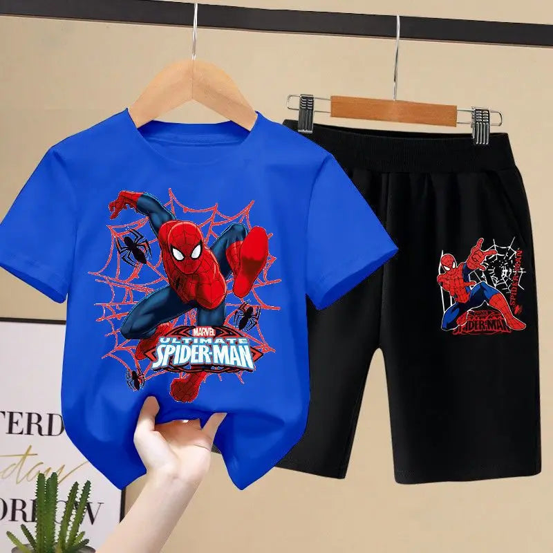 Fashion Spiderman Boys Short Sleeve Shorts Sets Summer Trend Baby Children's Suits 2 Piece Disney Kids Outfits