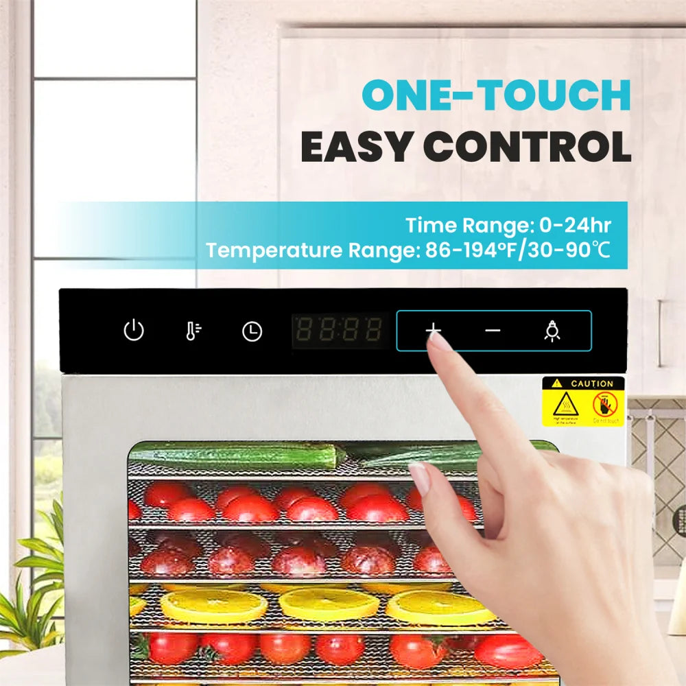 Food Dehydrator 800W Dehydrated Dryer 10 Stainless Steel Trays 24H Timer Temperature Control for Herbs, Meat, Fruit, and Yogurt