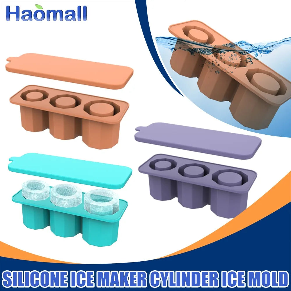 New Ice Cube Tray For Stanley Silicone Ice Cube Maker With Lid For Making 3 Hollow Cylinder Ice Cube Molds Kitchen Tools