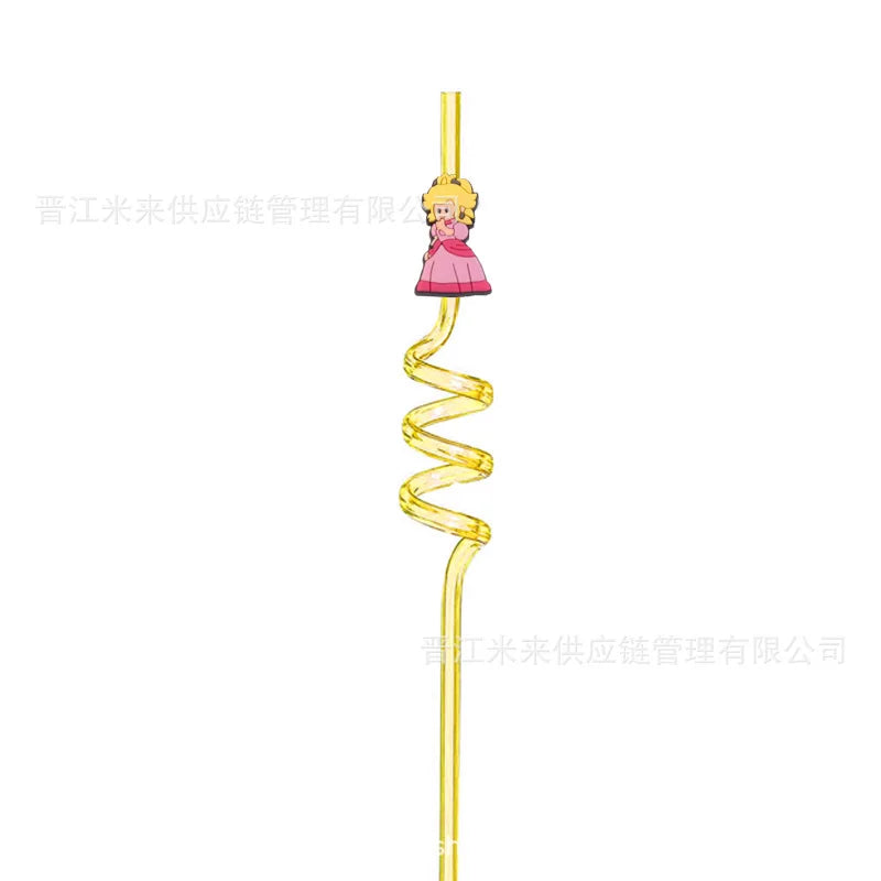 Super Mario Frozen Birthday Party Decorations Luigi Princess Peach Game-derived Peripherals Spiral Straw Disposables Tableware