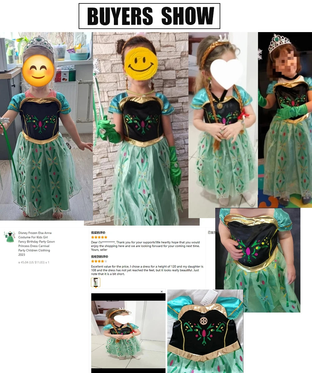 Disney Frozen Elsa Anna Costume For Kids Girl Fancy Birthday Party Gown Princess Dress Carnival Party Children Clothing 2023