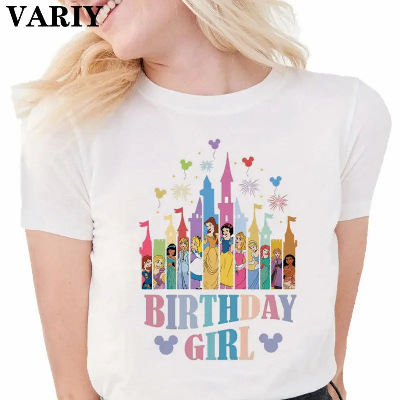 Princess Castle Balloons Shirt Women Funny T Shirt Ariel Belle Rapunzel Mermaid Graphic Ulzzang T-Shirt 90S Aesthetic Tee Female