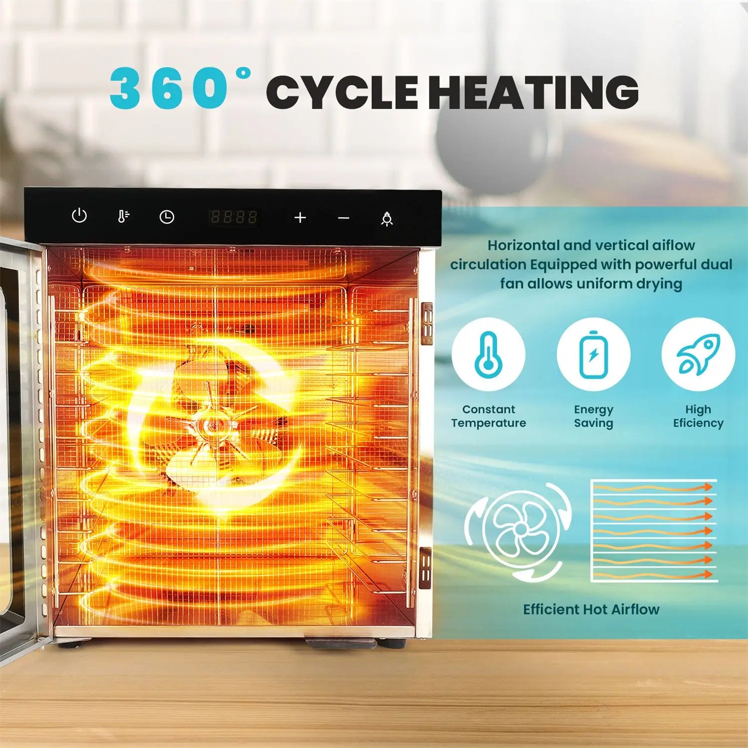 Food Dehydrator 800W Dehydrated Dryer 10 Stainless Steel Trays 24H Timer Temperature Control for Herbs, Meat, Fruit, and Yogurt