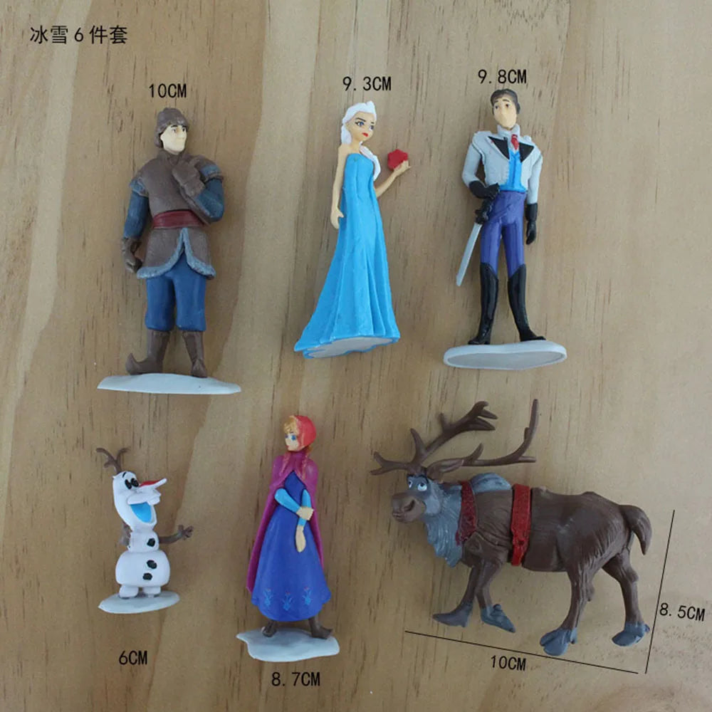 6 Pcs/Set Princess Frozen Theme Anna Elsa Cake Topper Decorations For Kids Girls Birthday Party Ornament Collectible Model Toys