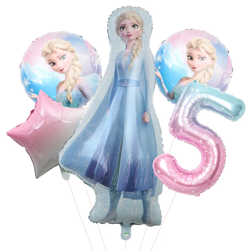 5pcs Disney Frozen Ice Queen Alsa Theme Balloons 40inch Gradient Number Ball 1-9th Girls Birthday Party Baby Shower Decorations