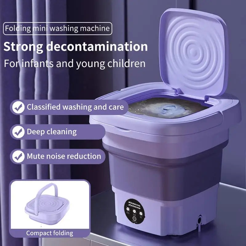 8L Household Small Folding Washing Machine Student Dormitory Underwear Sock Mini Washing Machine Portable Washing Bucket EU PLUG
