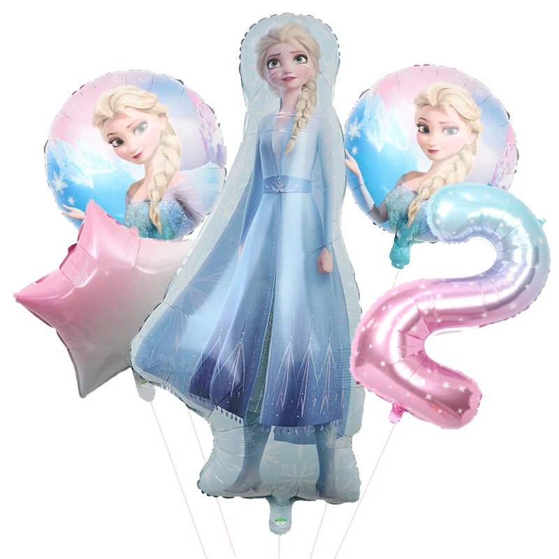 5pcs Disney Frozen Ice Queen Alsa Theme Balloons 40inch Gradient Number Ball 1-9th Girls Birthday Party Baby Shower Decorations