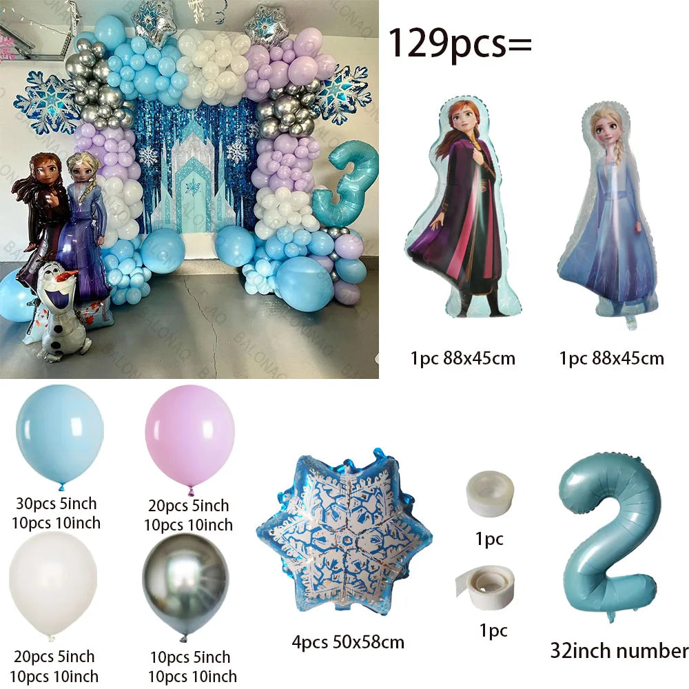 129pcs Elsa Olaf Disney Frozen Princess Foil Balloons Baby Shower Girl Snowman Birthday Party Decorations Kids Toys Air Globos