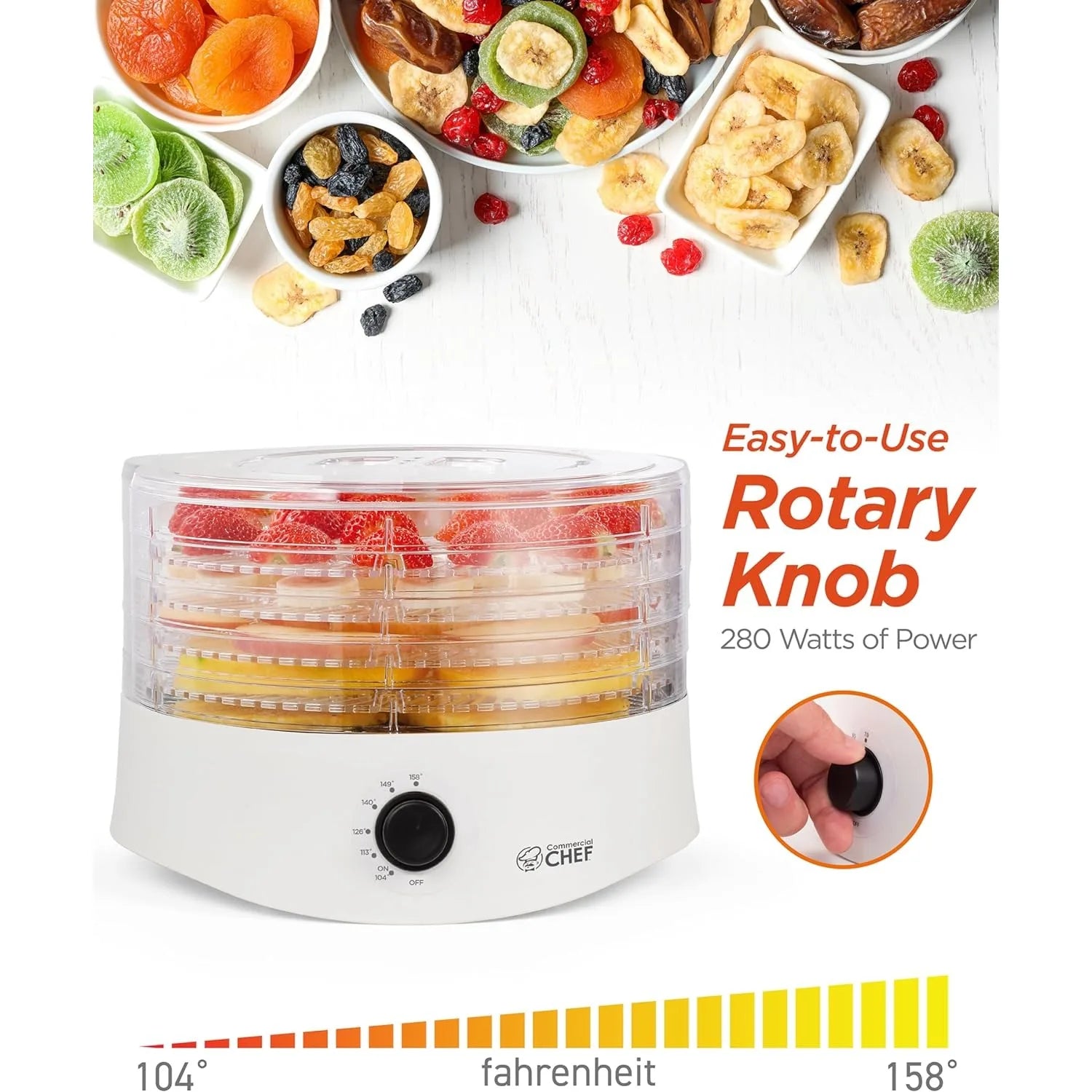 Food Dehydrator,  for Food & Jerky, 280W Meat Dehydrator Machine for Dehydrated Foods w/ 5 Drying Racks White