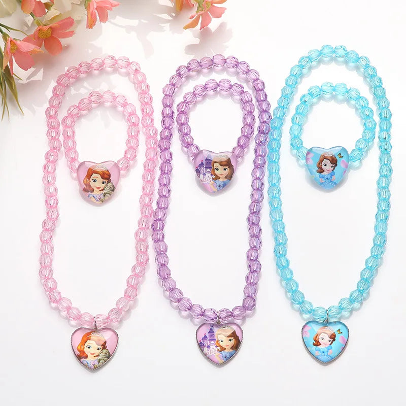Frozen Princess Elsa Children's Party Dressing Necklace and Bracelet Set, Cartoon Jewelry, Festival Gift