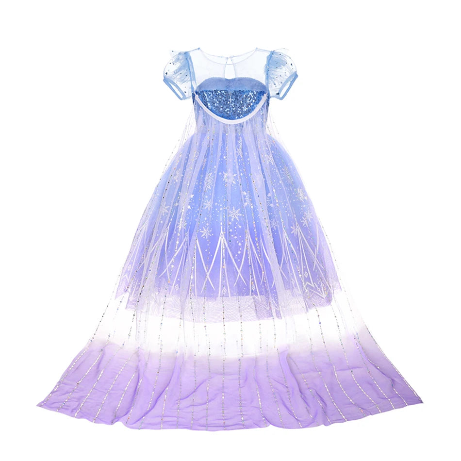 Girls Elsa Cosplay PrincessElsa Costume Frozen Anna Dress Snow Queen Fancy Cosplay Dance Party  Elegant Toddler Dress 2-10Years