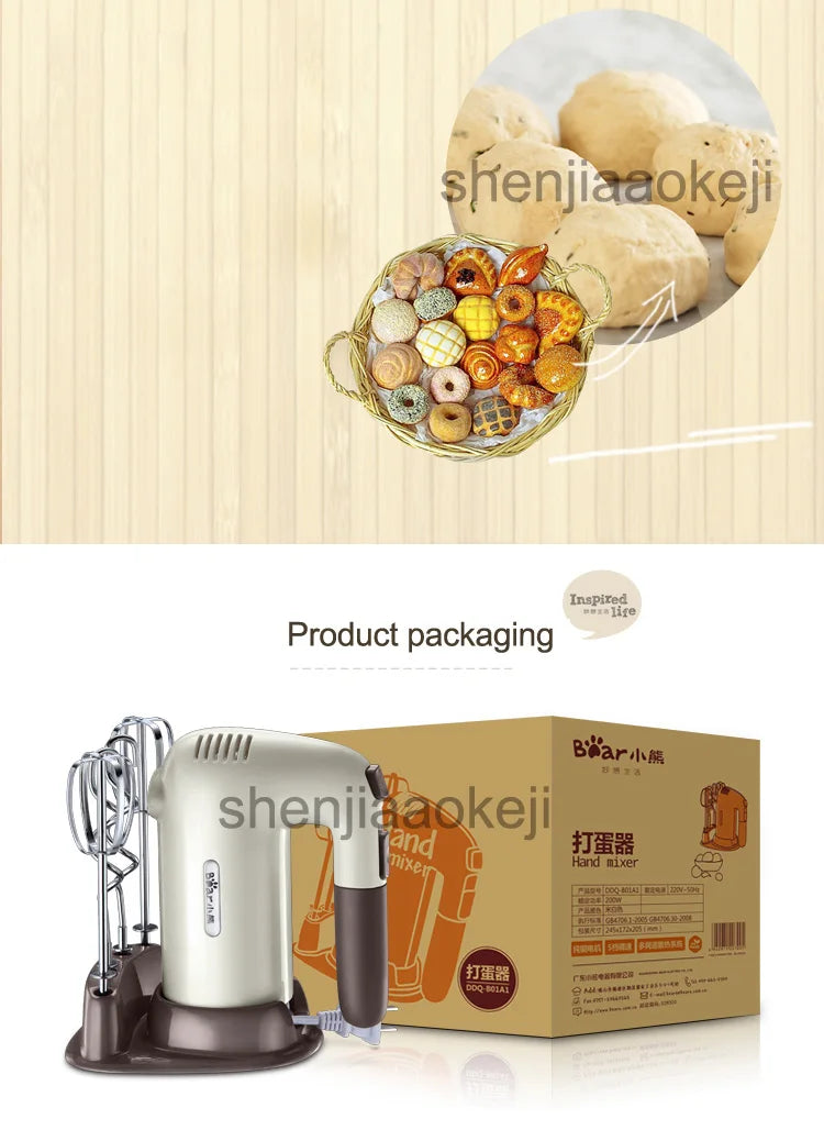 DDQ-B01A1 Electric Mixer Hand-held egg Whisk and Flour mixing Machine Mixer Cream Whipper Egg Beater 220v 200w1pc