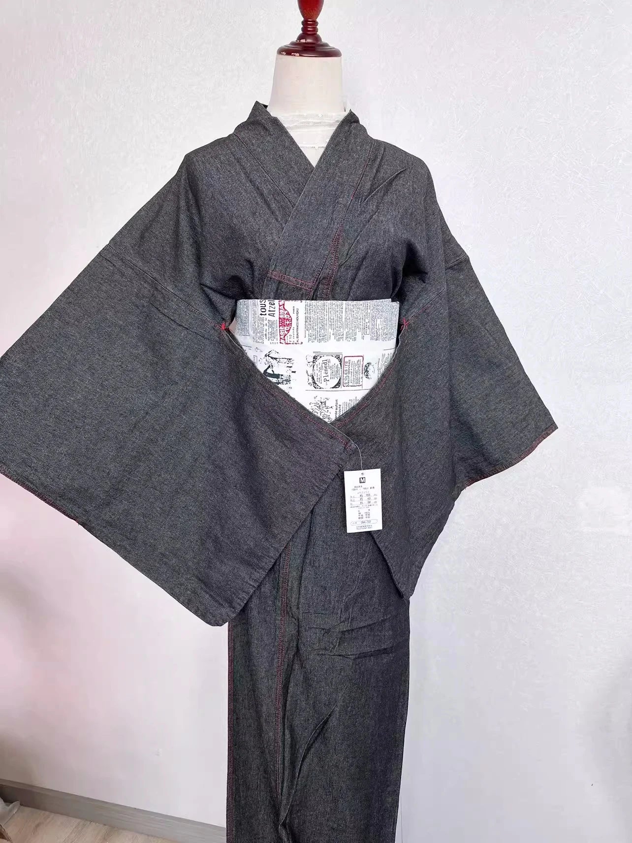 Women's Japanese Traditional Kimono Washed Denim Solid Color Formal Yukata Cosplay Costume Photography Long Dress