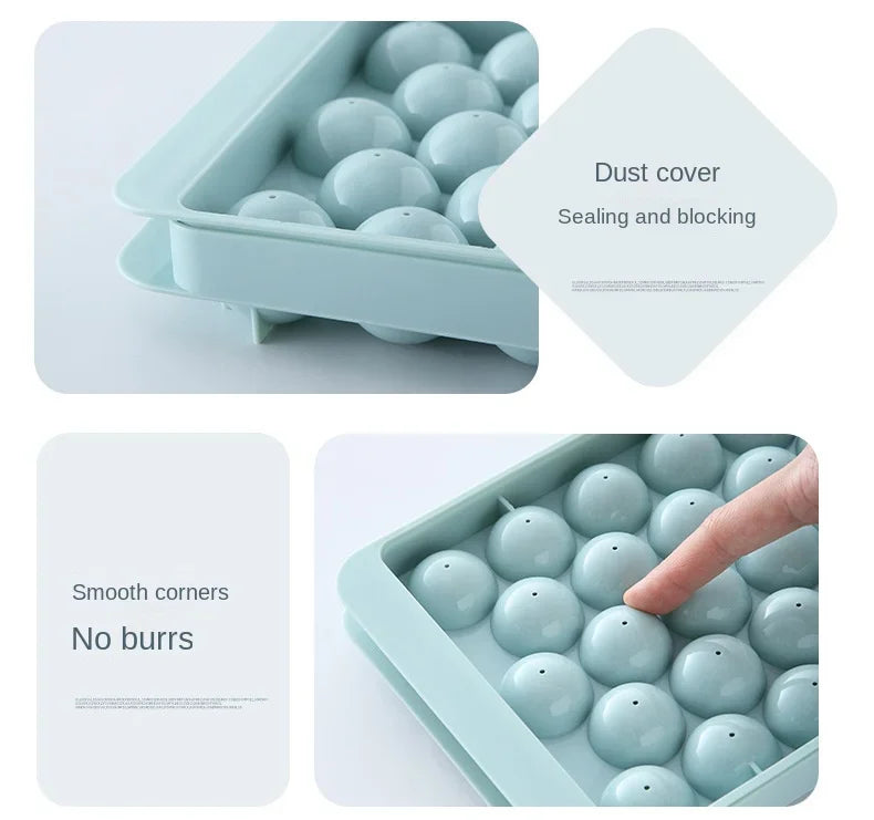 Round Ice Cube Tray with Lid&Bin Ice Maker Popsicle Mold for Freezer with Container Chilling Cube Making Cocktail Whiskey Coffee