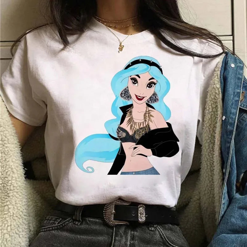 Punk Princess Printed Pattern Tee Mermaid Ariel Kawaii Girls T-Shirt Streetwear Womens Tops Cute Harajuku T-Shirt