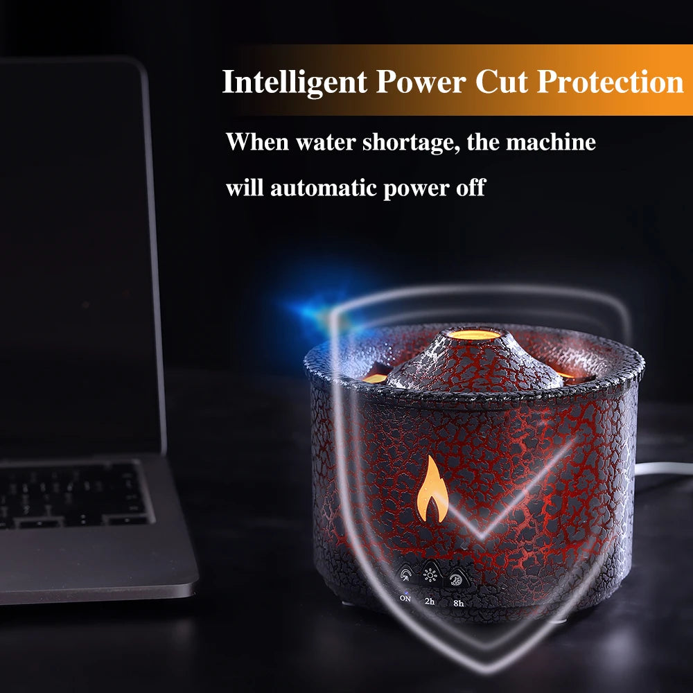 New Portable Volcano Flame Air Humidifier Essential Oil Aroma Diffuser for Home Mist Jellyfish Humidifiers Night Light Fragrance