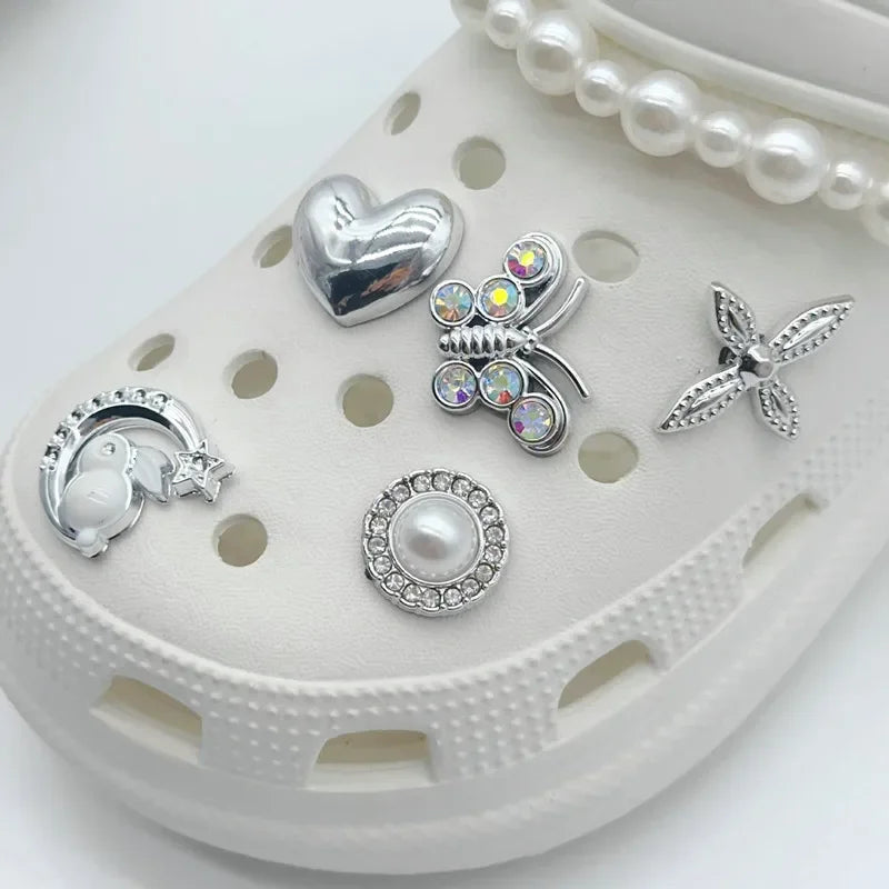 New Fashion Shoe Charms for DIY Rhinestone Pearl Metal Decoration Buckle for Hole Shoe Charm Accessories Kids Party Girls Gift