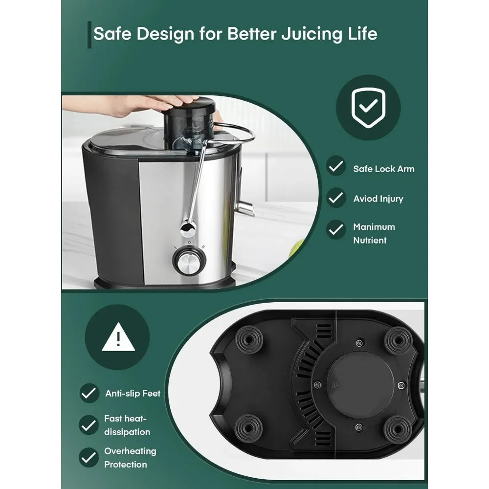 Juicer Machines with Anti-drip & Anti-slip Function, Centrifugal Juicer Whole Fruit and Vegetable,2 Speeds