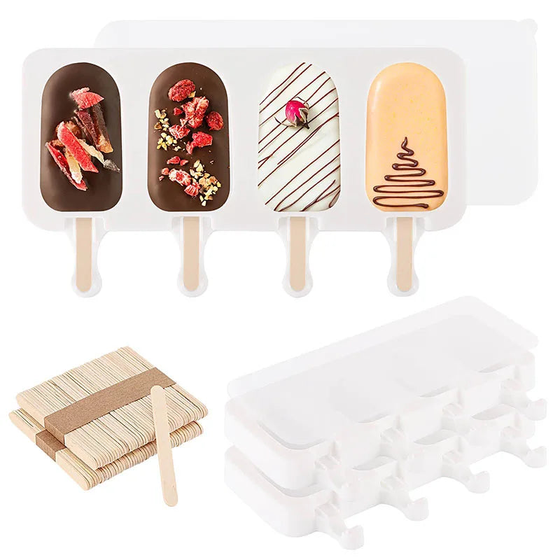 Popsicles Molds with 50pcs Wooden Popsicles Sticks Easy-Release Silicone Ice Pop Molds Making Ice Cream BPA Free Moulds