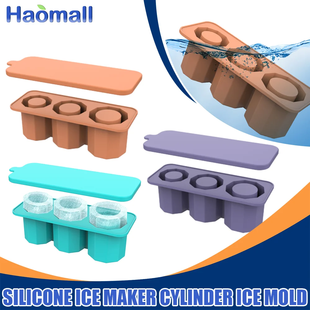 New Ice Cube Tray For Stanley Silicone Ice Cube Maker With Lid For Making 3 Hollow Cylinder Ice Cube Molds Kitchen Tools