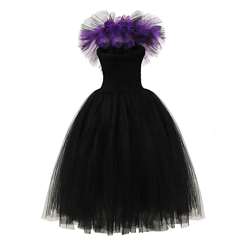 2024 Girls Halloween Costume Witch Dress Deluxe Maleficent Cosplay Kids Evil Queen Cosplay Vestidos Party Clothes