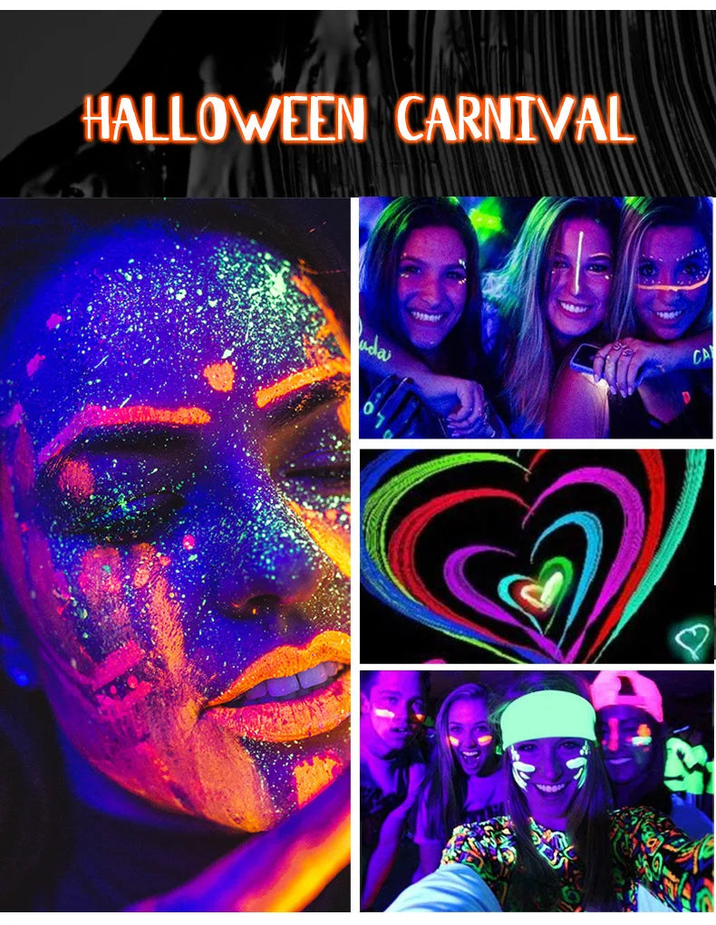 8 Colors Luminiscent Paint Face Body Art Paint UV Glow Fluorescent Glowing Halloween Party Fancy Dress Beauty Makeup Dark Paint