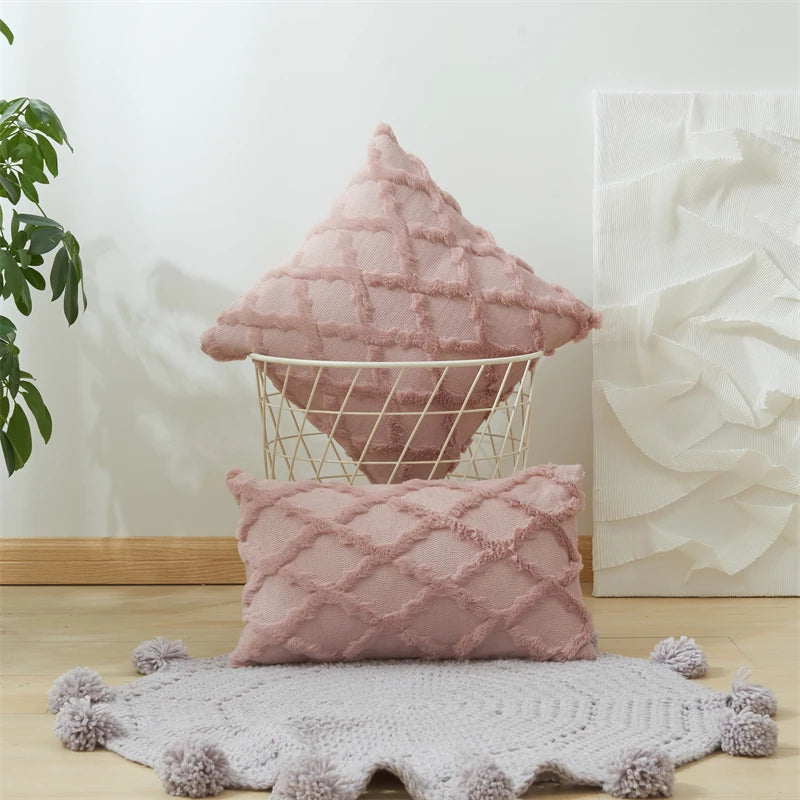 Soft Plush Short Cushion Cover Decorative Pillows Plain Pillowcases 45x45 cm Boho Pillow Cover for Sofa Bedroom Chair Home Decor