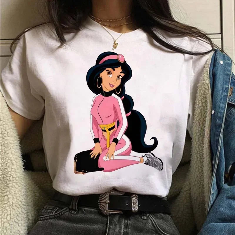 Punk Princess Printed Pattern Tee Mermaid Ariel Kawaii Girls T-Shirt Streetwear Womens Tops Cute Harajuku T-Shirt