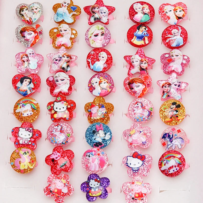 12pcs Disney Frozen Elsa Anna Princess Ring Acrylic Minnie Mouse Unicorn Kids Party Decor Girls Gifts Birthday Party Supplies