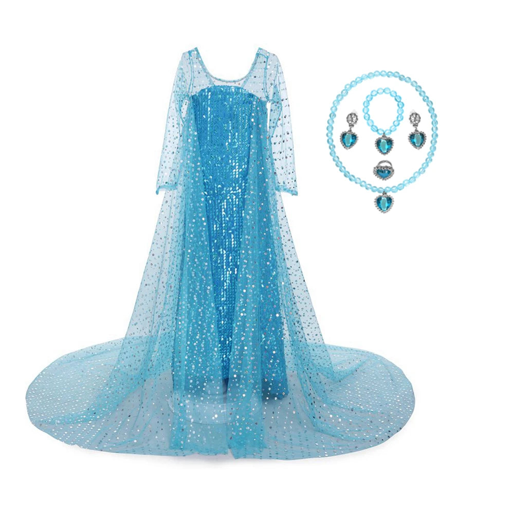 2022 New Elsa Dress Girls Summer Dress Princess Cosplay Costume Dresses For Kids Carnival Birthday Fancy Party Vestidos Clothes
