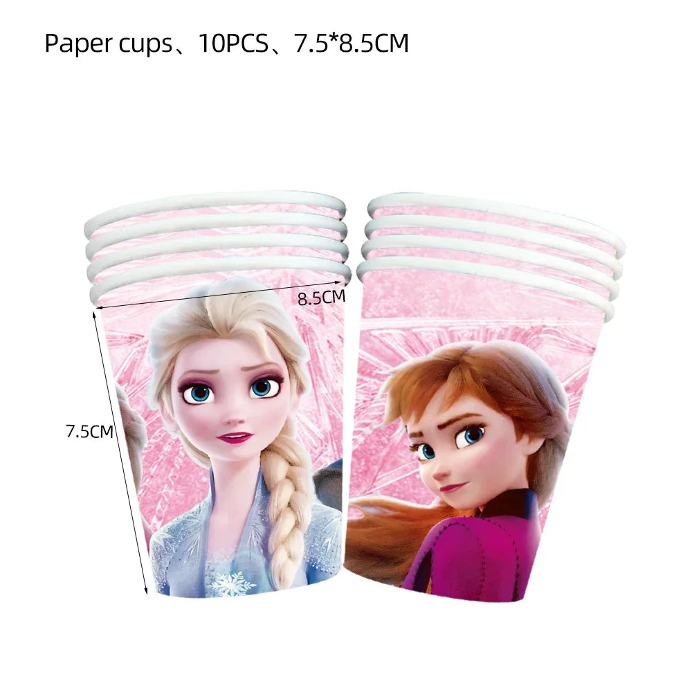 MINISO Pink Frozen Queen Girl Birthday Party Decoration Elsa&Anna Balloon Tablecloth Plates Cups Baby Shower Party Supplies