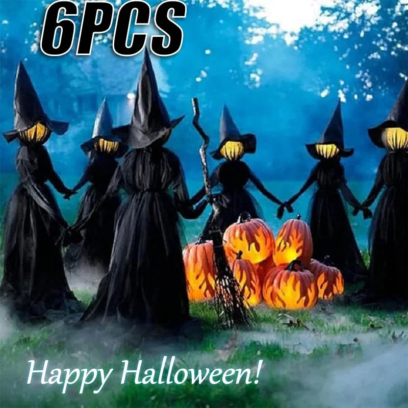 150cm Halloween Light-up Witches Voice Control Screaming Witches Scary Decoration Sound Activated Witches Holding Hands for Home