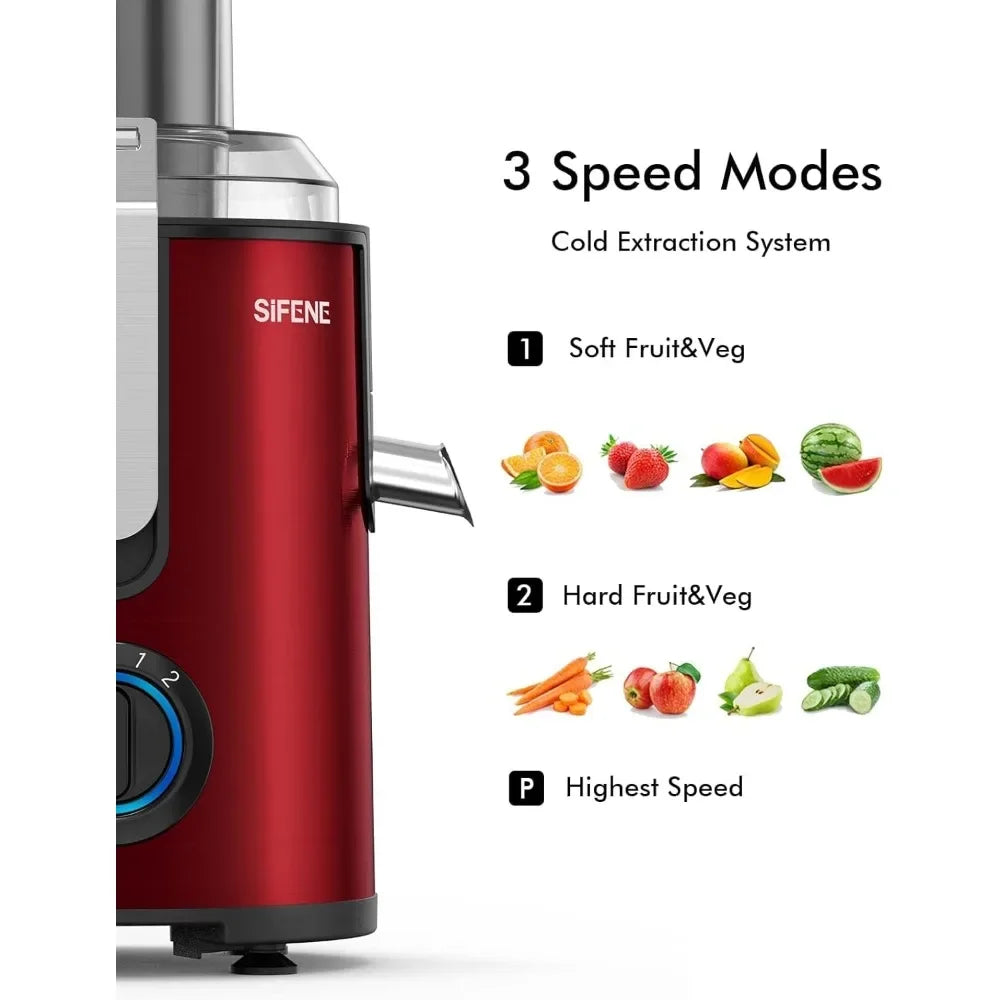 Juicer Machine, 800W Centrifugal Juicer with 3.2" Big Mouth, Juice Extractor Maker with 3 Speeds Settings, BPA Free (Red)