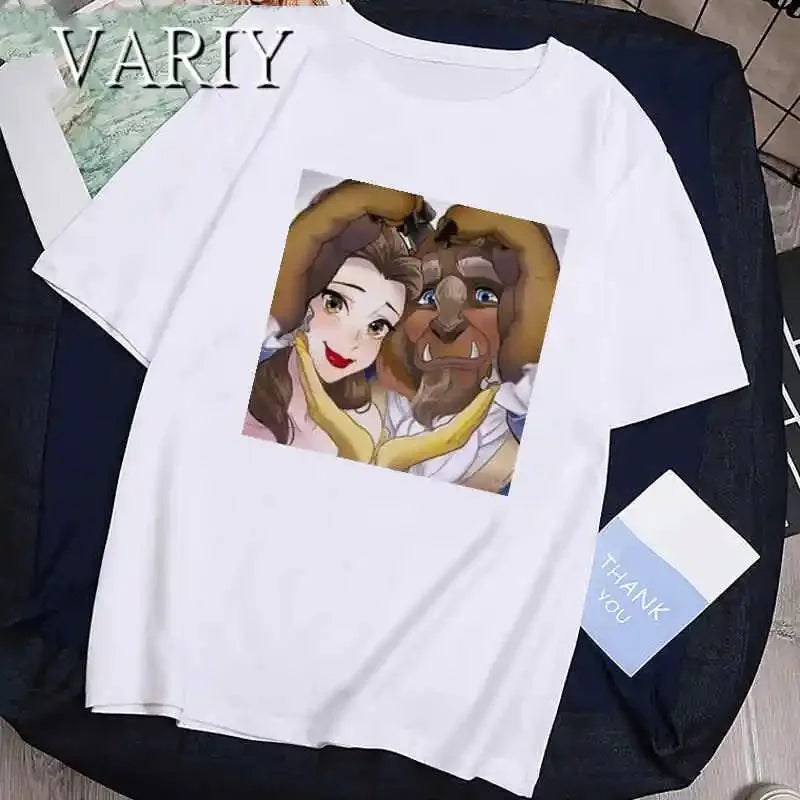Frog Princess and Prince Lovers Print Tshirts Tiana Ariel Couple Series T-Shirt Women Summer Casual Short Sleeve Clothes Y2K Top