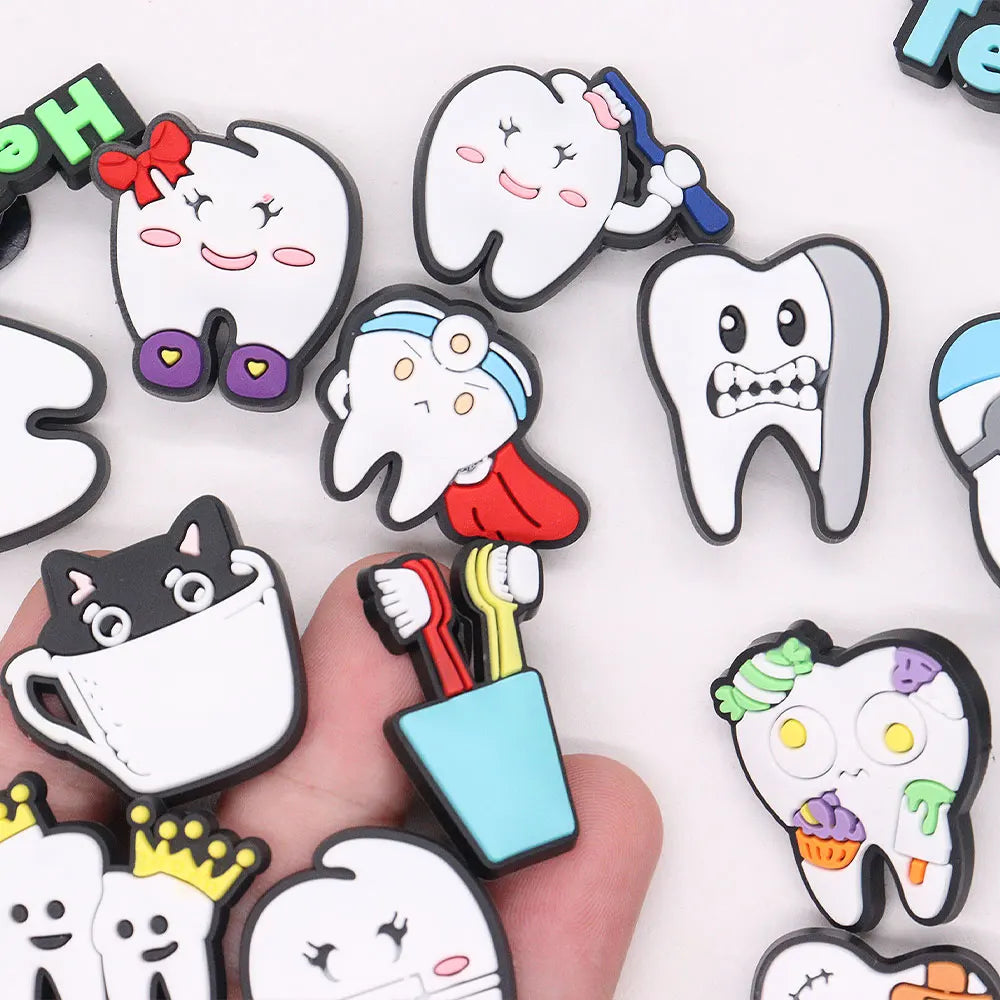 1-40PCS PVC Shoe Charms Tooth Toothbrush Love Dentist Cavity Free Kid Buckle Clog Fit Wristbands Garden Shoes Button Decoration
