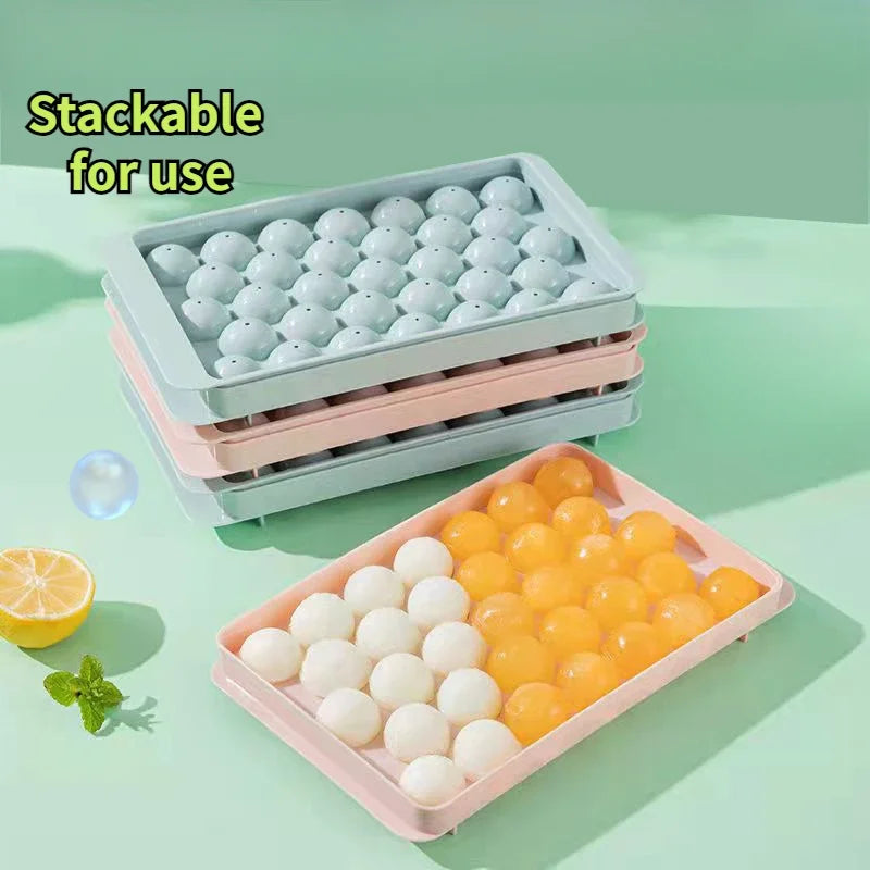 Round Ice Cube Tray with Lid&Bin Ice Maker Popsicle Mold for Freezer with Container Chilling Cube Making Cocktail Whiskey Coffee