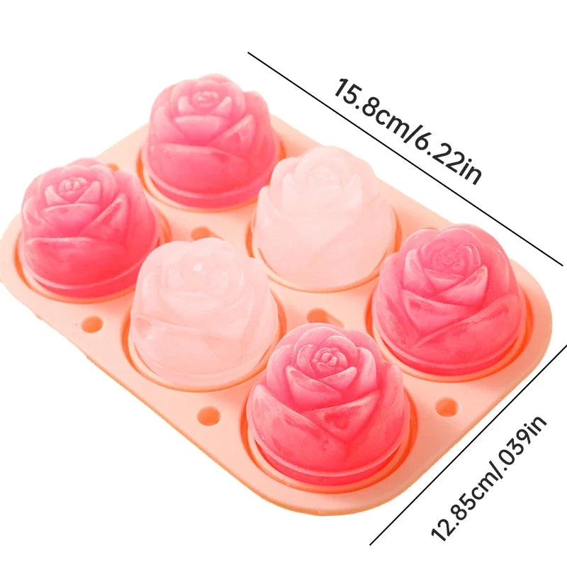 Ice Cube Maker 3D Rose Ice Molds 2.5 Inch, Large Cube Trays, Make 4/6 Giant Cute Flower Shape ,  Ice Pop Mold Silicone