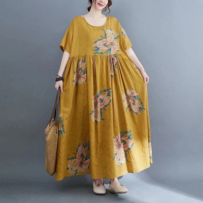 Oversized Flower Summer Beach Dress Women Cotton Long Ladies Dresses Korean Style Casual Boho Elegant Womens Dress 2024