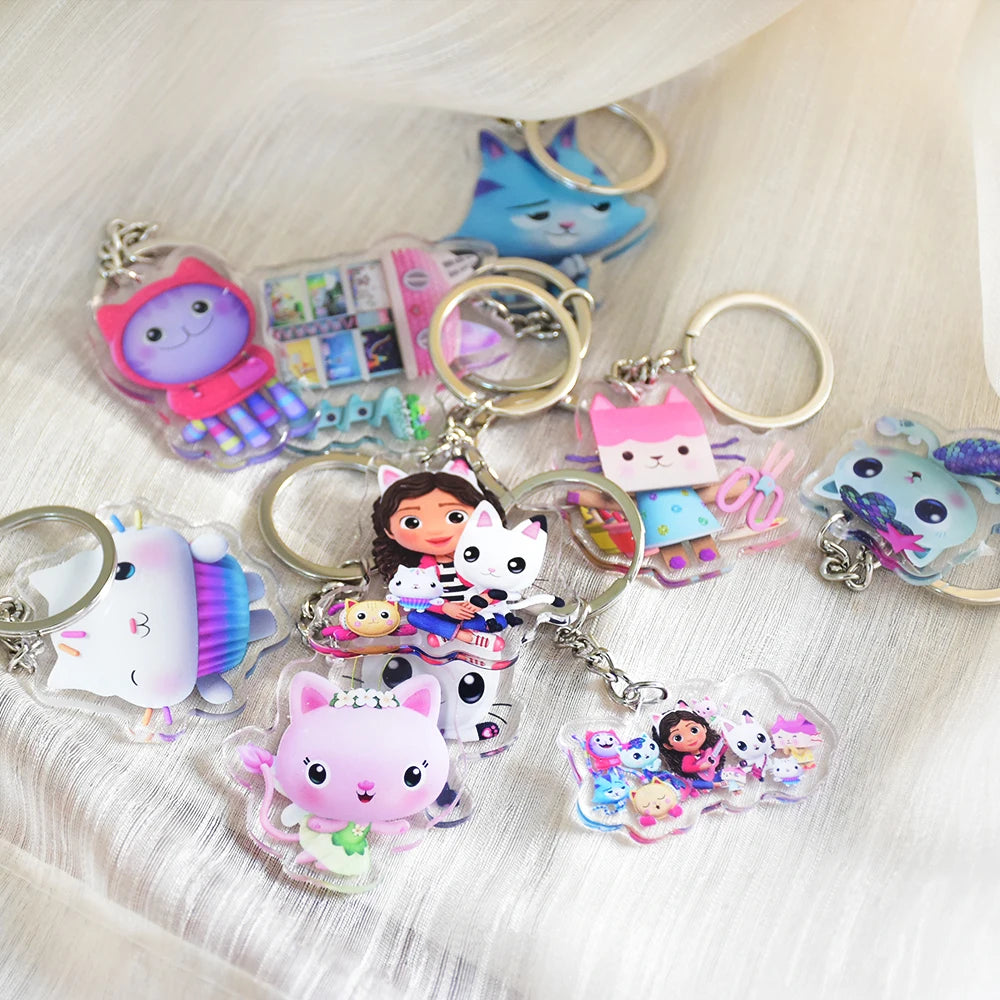 10pcs Gabby Dollhouse Keychains Girl Birthday Party Supplies Cat Gift Bag Filler Stuffer School Carnival Reward Party Decoration