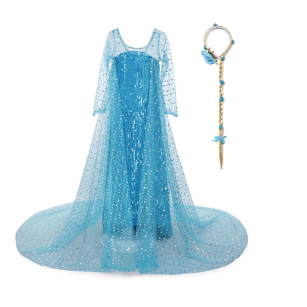 2022 New Elsa Dress Girls Summer Dress Princess Cosplay Costume Dresses For Kids Carnival Birthday Fancy Party Vestidos Clothes
