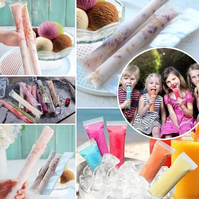 Summer Disposable Ice Popsicle Bags DIY Ice Cream Pops Large Freeze Sealed Bags Juice Yogurt Smoothie Mold Bag With Funnel Tools