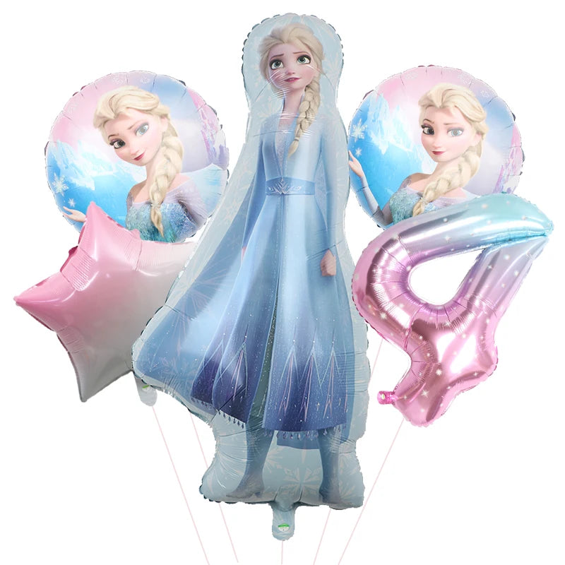 5pcs Disney Frozen Ice Queen Alsa Theme Balloons 40inch Gradient Number Ball 1-9th Girls Birthday Party Baby Shower Decorations