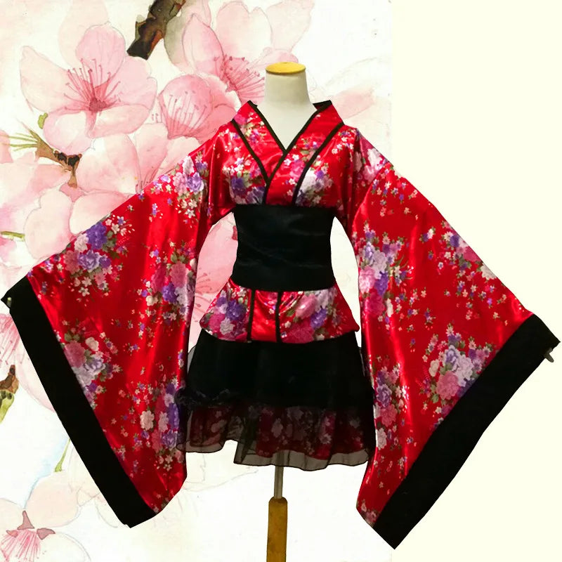 1 Set Women Sexy Kimono Japanese Style Robe Lolita Maid Dress Party Yukata Dance JP Anime Cosplay Costumes Vintage Yukata Dress