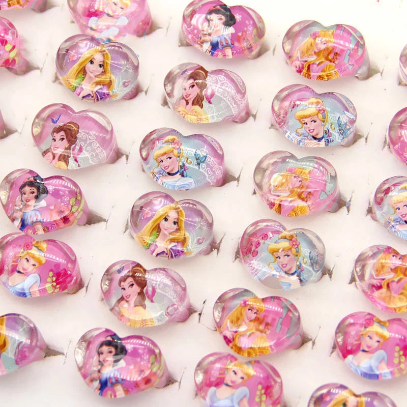 12pcs Disney Frozen Elsa Anna Princess Ring Acrylic Minnie Mouse Unicorn Kids Party Decor Girls Gifts Birthday Party Supplies