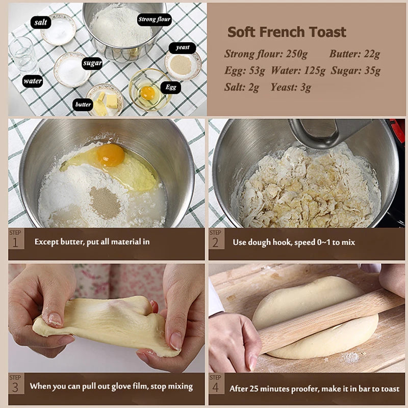Stainless Steel Bread Dough Mixer Automatic Flour Eggs Mixing Kneading Machine