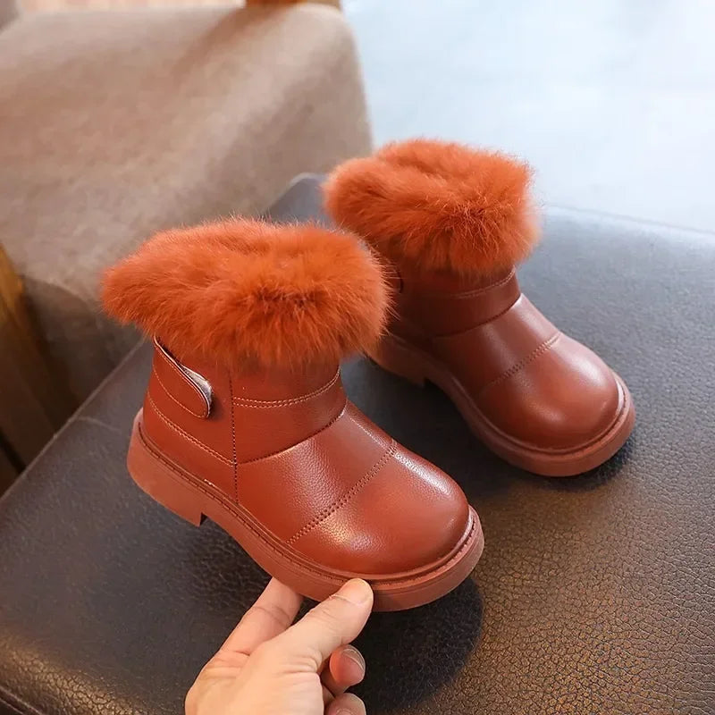 Children Warm Boots Boys Girls Winter Snow Boots with Fur Kids Snow Boots Children Soft Bottom Shoes